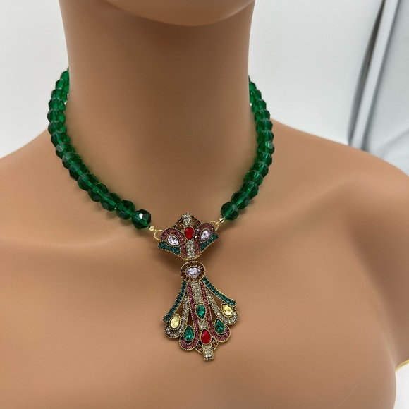 Colorful Jewel Tone Beaded Rhinestone Necklace - Picture 3 of 4